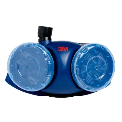 Na zdjęciu znajduje się niebieska jednostka napędowa 3M Jupiter z dwoma okrągłymi filtrami po bokach i czarnym wylotem u góry. Urządzenie ma widoczne logo 3M na przedniej części.