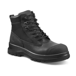 Czarne, skórzane buty robocze Carhartt Detroit Rugged Flex S3 z wysoką cholewką i solidną podeszwą. Buty posiadają metalowe oczka na sznurowadła oraz wzmocniony nosek.