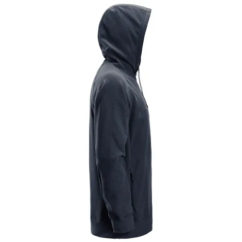 Bluza frotte Polartec z kapturem w kolorze ciemnoszarym, widoczna z profilu. Posiada kieszeń na zamek błyskawiczny po boku.