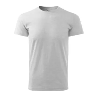 Szary, męski t-shirt o prostym kroju z krótkimi rękawami i okrągłym dekoltem. Materiał wygląda na gładki i jednolity, bez widocznych wzorów czy nadruków.