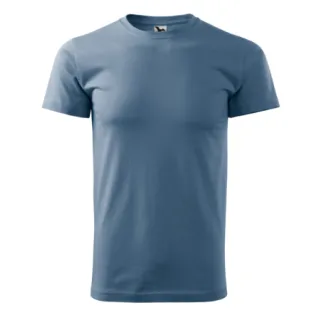 Niebieski t-shirt męski o prostym kroju, wykonany z gładkiego materiału. Koszulka ma krótkie rękawy i okrągły dekolt.