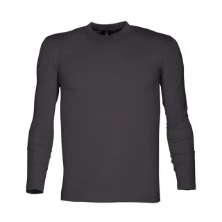 Czarny t-shirt z długim rękawem na białym tle. Koszulka ma prosty krój i okrągły dekolt.