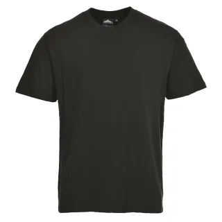 Czarny t-shirt z krótkim rękawem i okrągłym dekoltem. Na metce wewnętrznej widoczne jest logo marki Portwest.