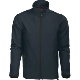 Czarna kurtka softshell z wysokim kołnierzem i zamkiem błyskawicznym na środku. Posiada dwie boczne kieszenie zapinane na zamek.