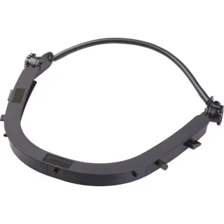Dielektryczny uchwyt osłony twarzy w kolorze czarnym, przeznaczony do mocowania wizjera ochronnego. Produkt ma ergonomiczny kształt i regulowane elementy mocujące.