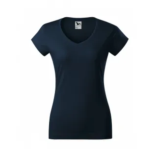 Czarny damski t-shirt z dekoltem w serek, krótki rękaw. Prosty, dopasowany krój idealny na co dzień.