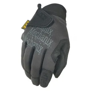 Czarne rękawice Mechanix Specialty Grip z antypoślizgową powierzchnią na dłoni i palcach. Na wierzchu rękawicy widoczne jest logo marki oraz zapięcie na rzep.
