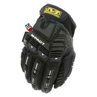 Rękawice ochronne Mechanix ColdWork M-Pact w kolorze czarnym z żółtym logo na nadgarstku. Posiadają wzmocnienia na palcach i dłoni oraz zapięcie na rzep.