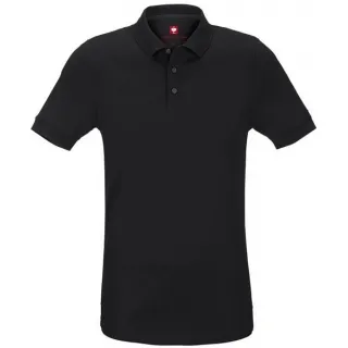 Czarna koszulka polo z krótkim rękawem i kołnierzykiem, zapinana na trzy guziki. Wykonana z materiału typu cotton stretch, o dopasowanym kroju slim fit.