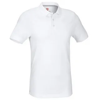 Biała koszulka polo z krótkim rękawem i kołnierzykiem, zapinana na trzy guziki. Wykonana z materiału typu piqué, o dopasowanym kroju slim fit.